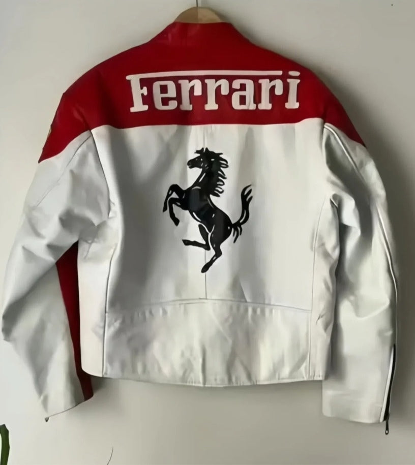 Ferrari White and Red Leather Jacket – Exowear