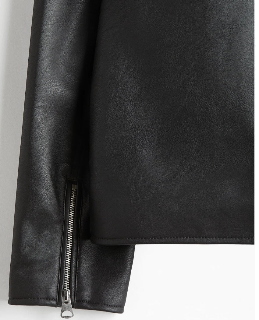 Black Boxy Leather Jacket Vintage Essentials