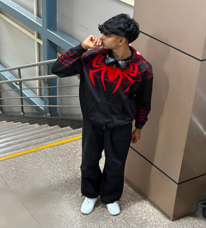 Black Spiderman Zipper Hoodie Outfit Look
