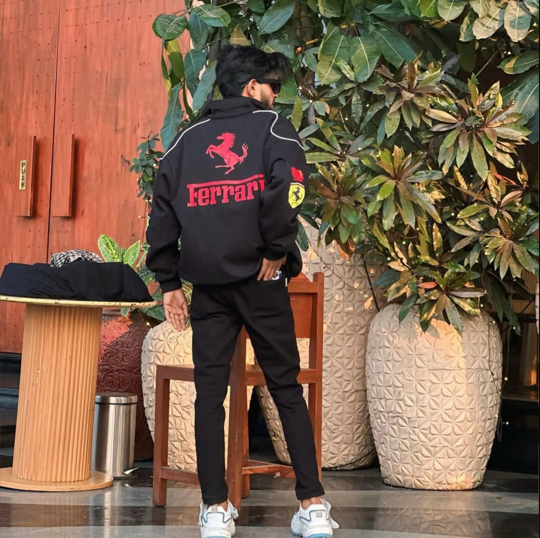 Black Colour Ferrari Racing Jacket by Exowear