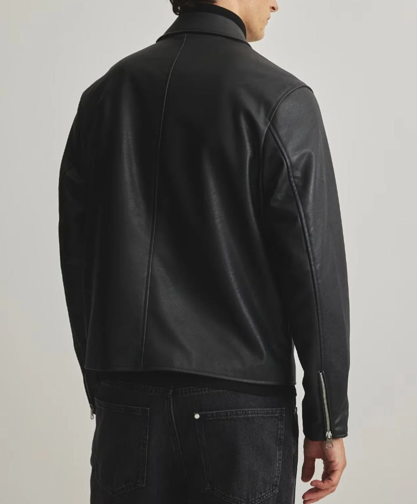 Black Boxy Leather Jacket Vintage Essentials