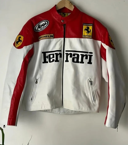 Ferrari White and Red Leather Jacket – Exowear