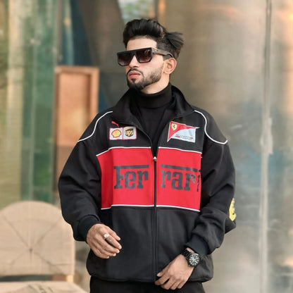 Black Colour Ferrari Racing Jacket by Exowear