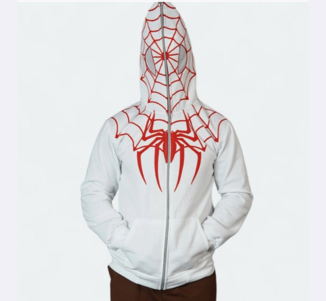 White Spider-Man Hoodie Full Zip-Up Unisex by-Exowear