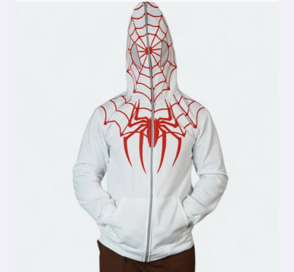 White Spider-Man Hoodie Full Zip-Up Unisex by-Exowear