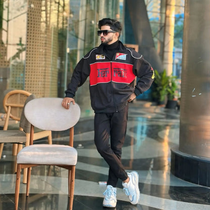 Black Colour Ferrari Racing Jacket by Exowear
