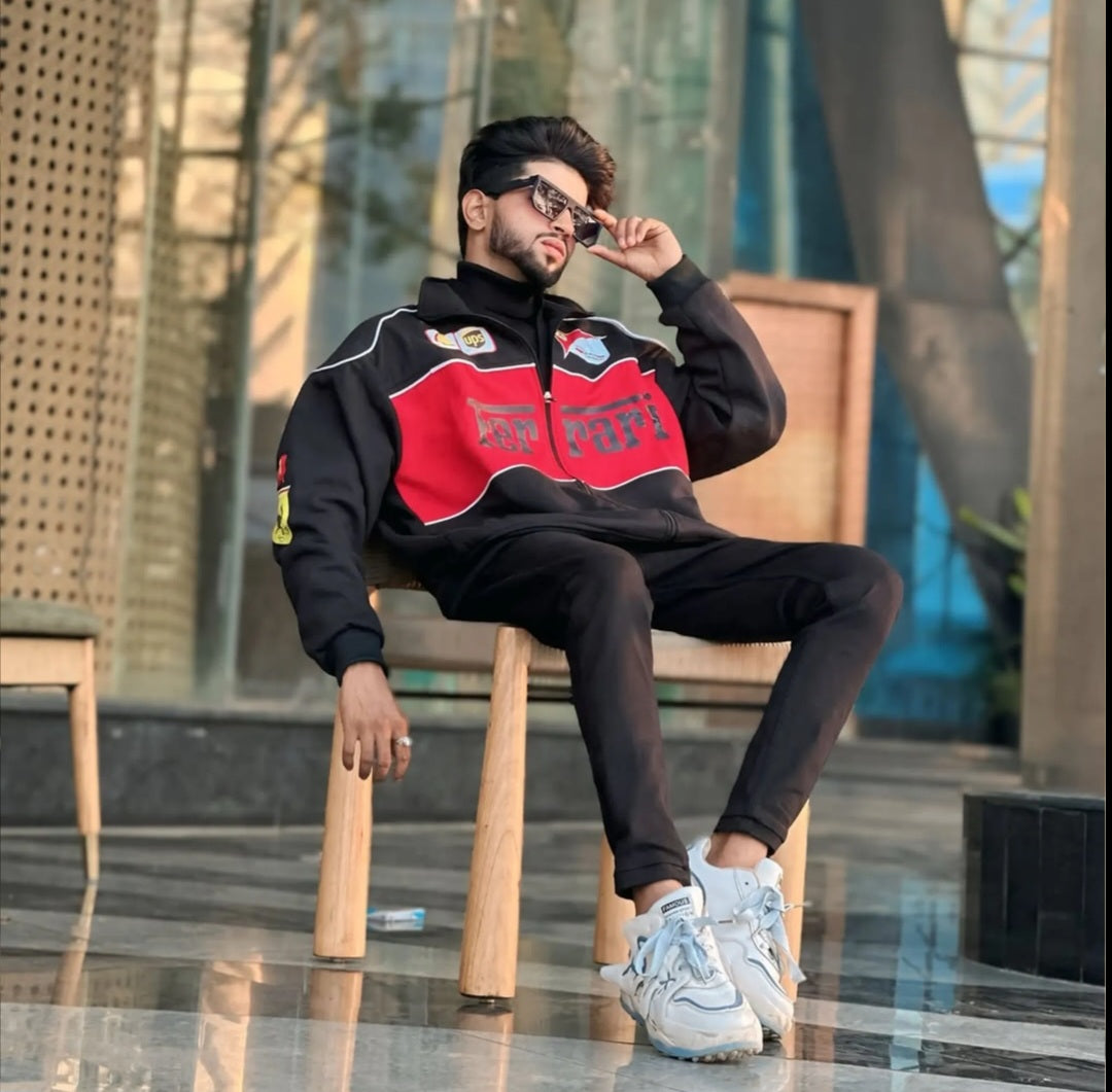 Black Colour Ferrari Racing Jacket by Exowear