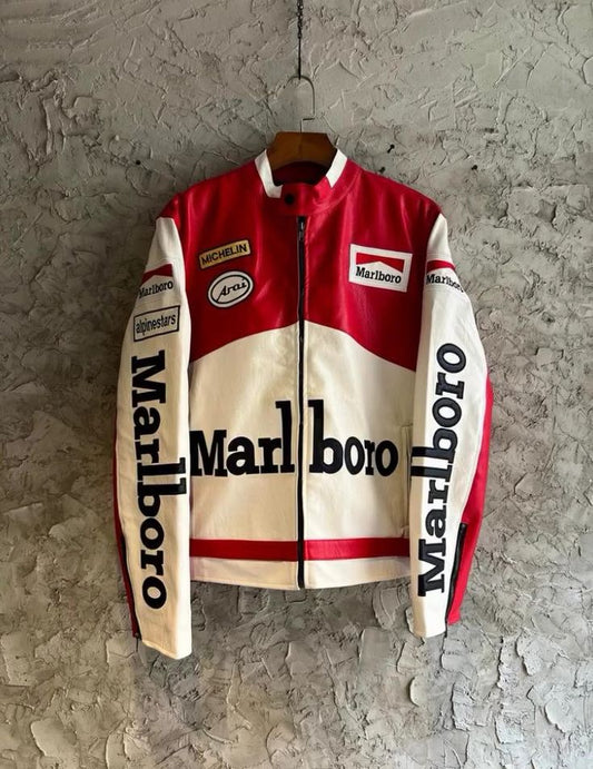 Rarlboro Embroidery Racing Leather Jacket