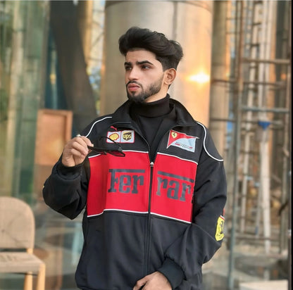 Black Colour Ferrari Racing Jacket by Exowear