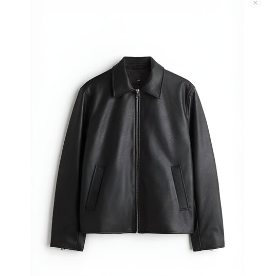 Black Boxy Leather Jacket Vintage Essentials