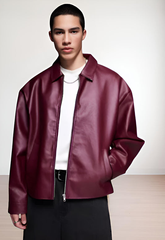 Unique Flux Leather Maroon Jacket By-Exowear